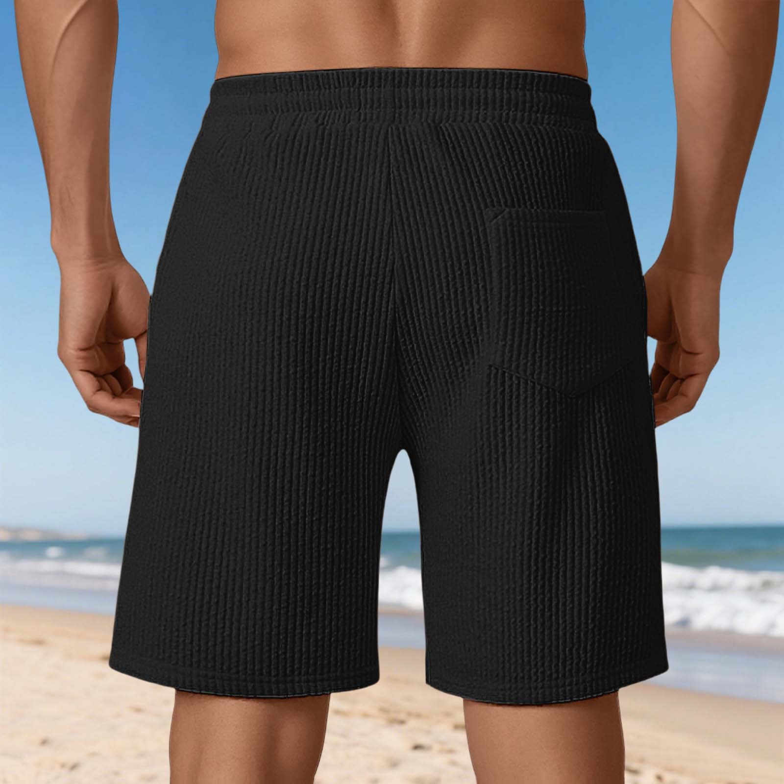 thumbnail image 5 of Pantalones cortos deportivos casuales de jacquard europeos nuevos para hombre - Pantalones cortos de playa holgados y elásticos para actividades al aire libre, 5 of 6